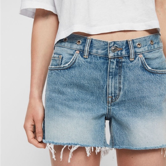 All Saints Everly Eyelet Low-Rise Denim Shorts (light wash) - Picture 2 of 8
